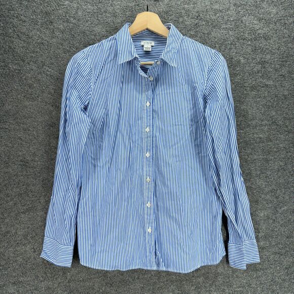 J. Crew Shirt Women S Small Blue Striped Button Up Collared Long Sleeve Cotton - Picture 1 of 7